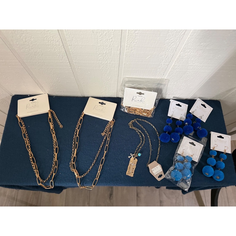 Bundle 11- New Boutique Jewelry Lot Riah Fashion Gold Necklaces Pom Pom Earrings